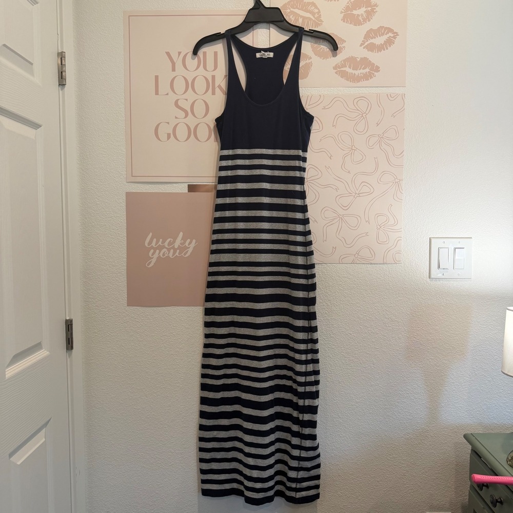 Aeropostale Womens Navy Gray Striped Racerback Maxi Dress Size Medium